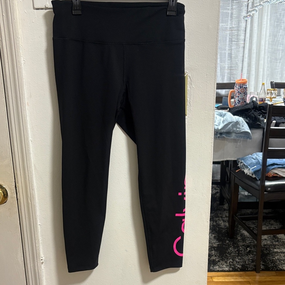 Calvin Klein Black Leggings with Pink Side Logo